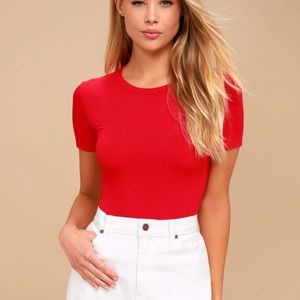 Lulus Red Ribbed Bodysuit